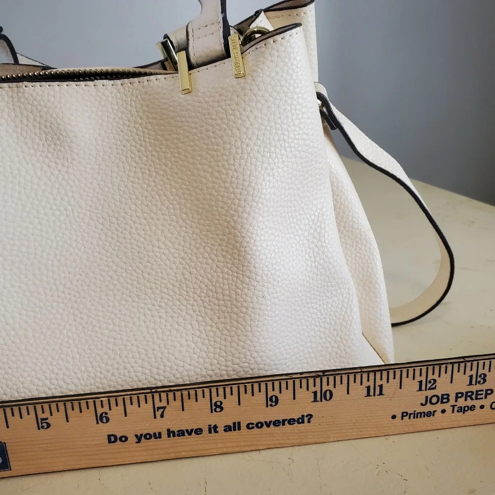 Steve Madden Cream Pebbled Satchel Crossbody Bag Gold Hardware Triple Compartmen